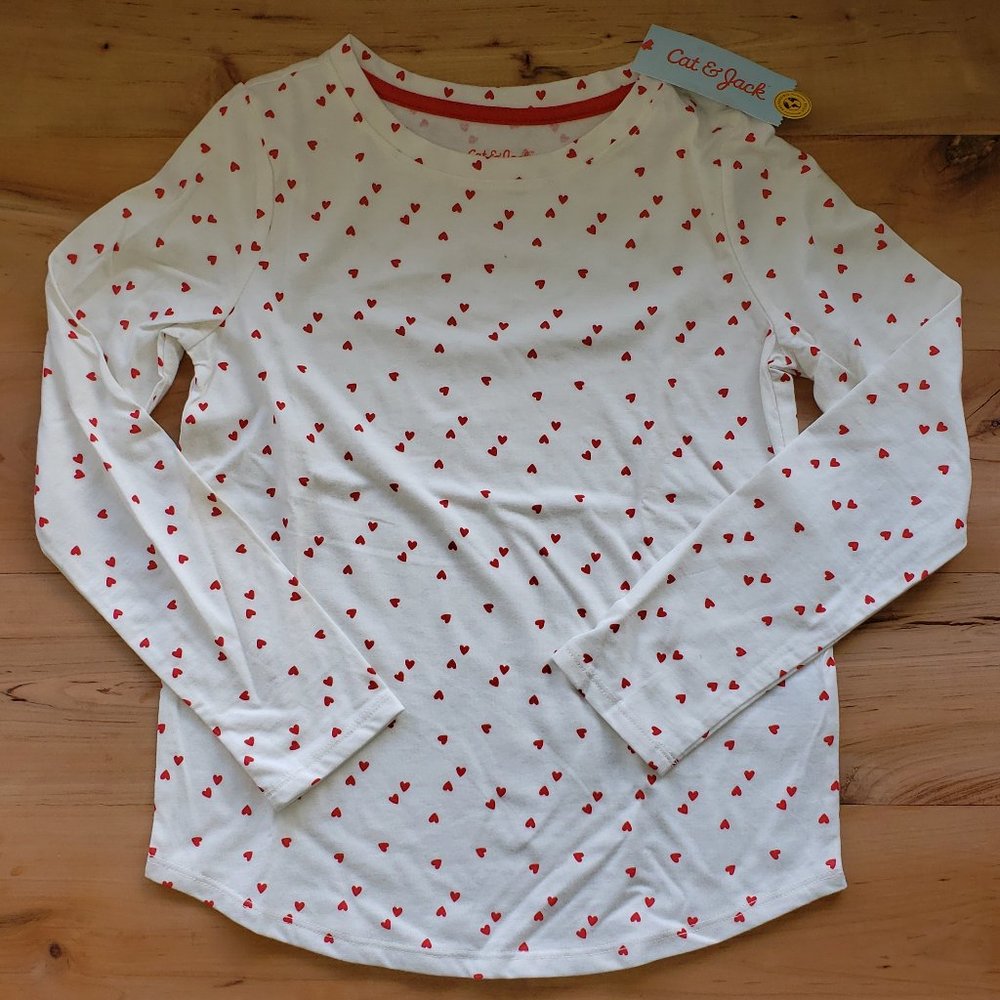 Girls Cream/Rrd Hearts Long Sleeve Shirt